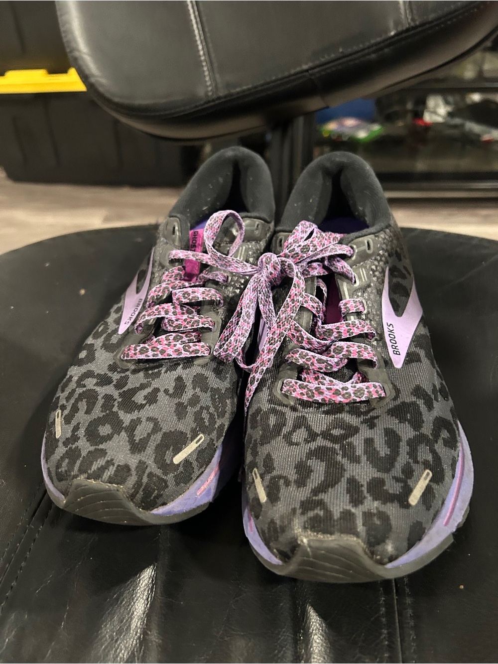 Brooks' Black & Purple Leopard Running Shoes